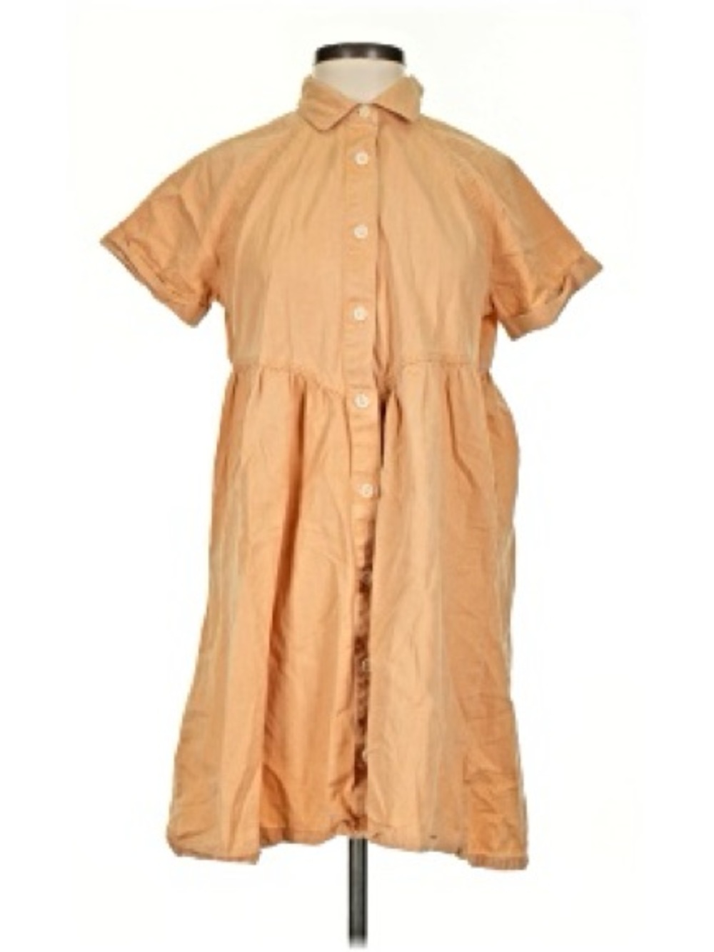 Pact Organic Cotton Babydoll Button-Front Shirt Dress - Peach/Coral - Size L